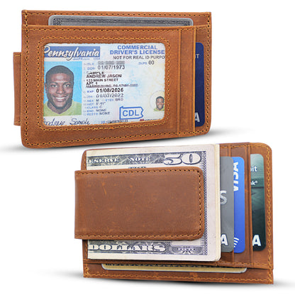 Leather Magnetic Money Clip Wallet