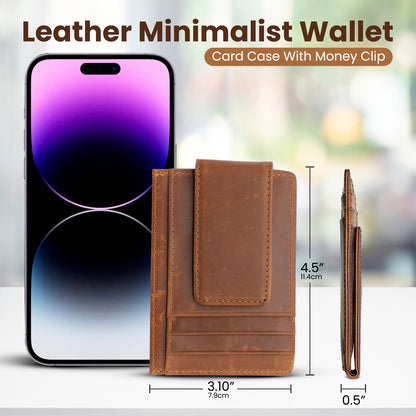 Leather Magnetic Money Clip Wallet