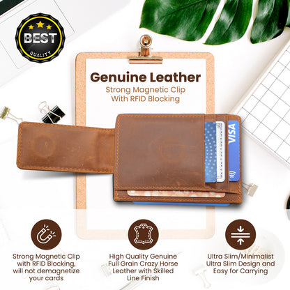 Leather Magnetic Money Clip Wallet