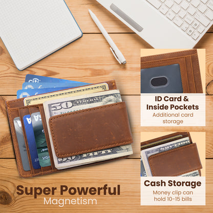 Leather Magnetic Money Clip Wallet