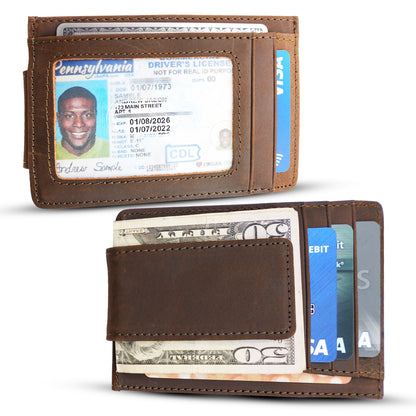 Leather Magnetic Money Clip Wallet