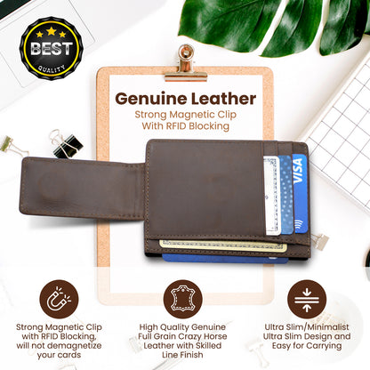 Leather Magnetic Money Clip Wallet