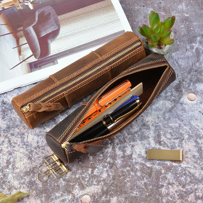 Genuine Leather Pencil Case, Make-up Brush Holder, Leather Pen Holder