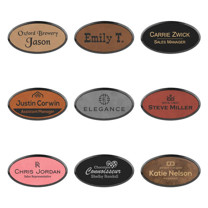 3" x 1 1/2" Laserable Leatherette Oval Badge & Frame