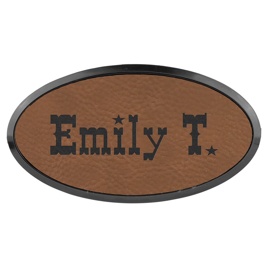 3" x 1 1/2" Laserable Leatherette Oval Badge & Frame