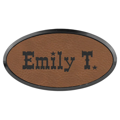 3" x 1 1/2" Laserable Leatherette Oval Badge & Frame