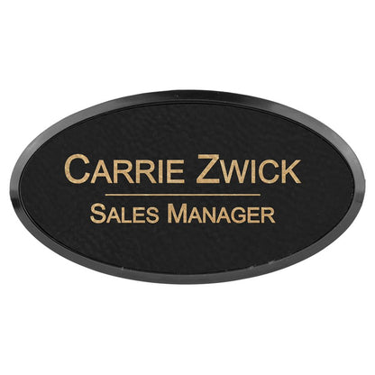 3" x 1 1/2" Laserable Leatherette Oval Badge & Frame