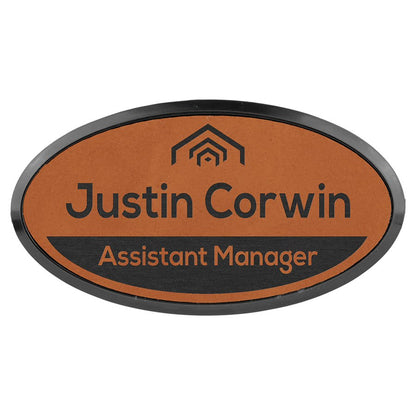 3" x 1 1/2" Laserable Leatherette Oval Badge & Frame