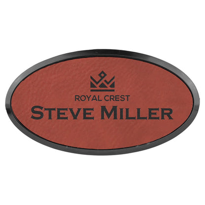 3" x 1 1/2" Laserable Leatherette Oval Badge & Frame