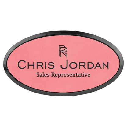 3" x 1 1/2" Laserable Leatherette Oval Badge & Frame