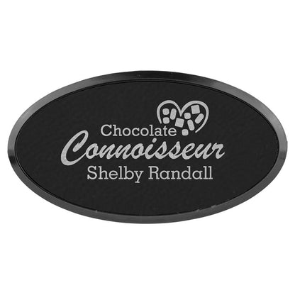 3" x 1 1/2" Laserable Leatherette Oval Badge & Frame