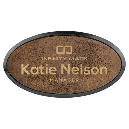 3" x 1 1/2" Laserable Leatherette Oval Badge & Frame