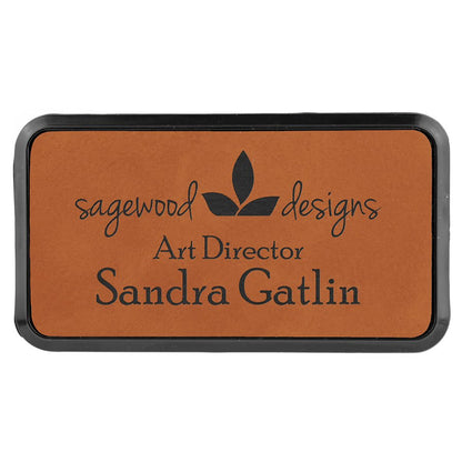 3" x 1 1/2" Laserable Leatherette Round Corner Badge & Frame