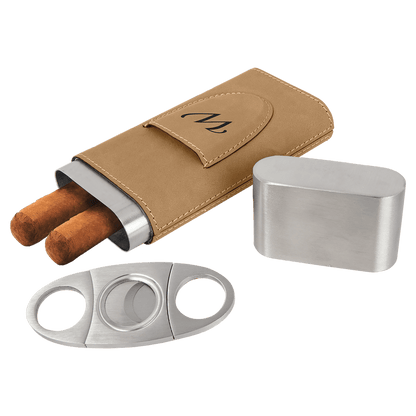 Laserable Leatherette Cigar Case with Cutter