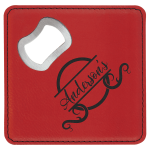 4"  Square Laserable Leatherette Bottle Opener Coaster