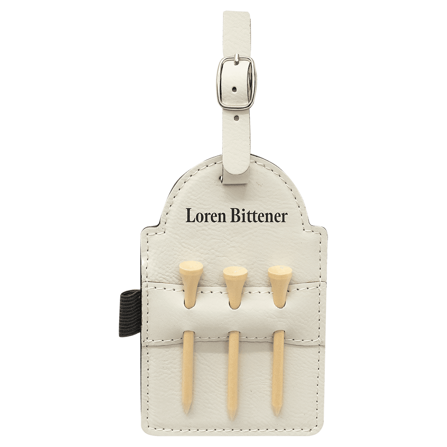 Laserable Leatherette Golf Bag Tag with 3 Wooden Tees