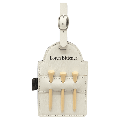 Laserable Leatherette Golf Bag Tag with 3 Wooden Tees