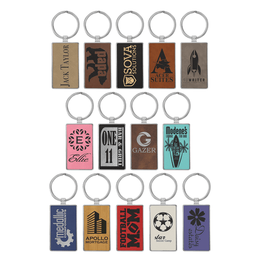 Laserable Leatherette Rectangle Keychain