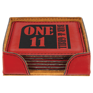 4" Square Laserable Leatherette Coaster With Holder (6 pack)