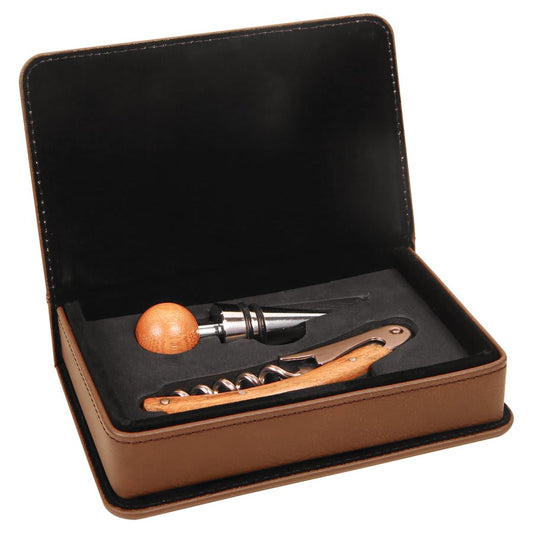 Laserable Leatherette 2-Piece Wine Tool Set