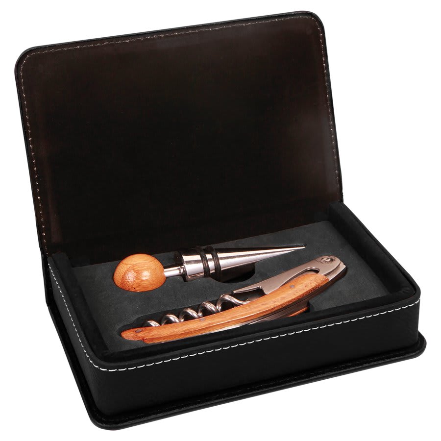 Laserable Leatherette 2-Piece Wine Tool Set