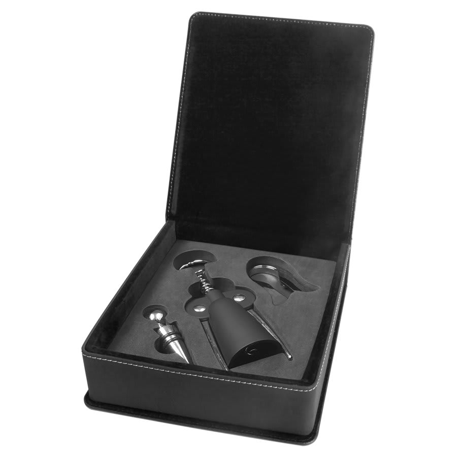 Laserable Leatherette 3-Piece Wine Tool Gift Set