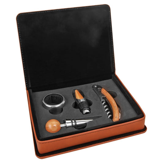 Laserable Leatherette 4-Piece Wine Tool Set