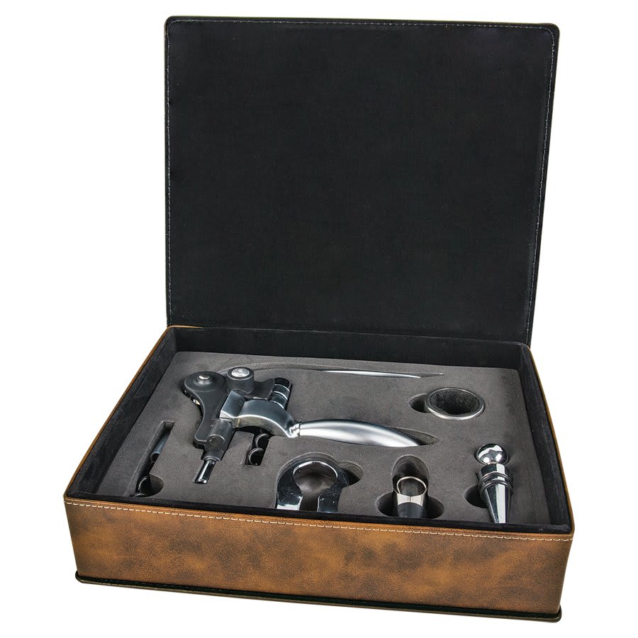 Laserable Leatherette 5-Piece Wine Tool Gift Set